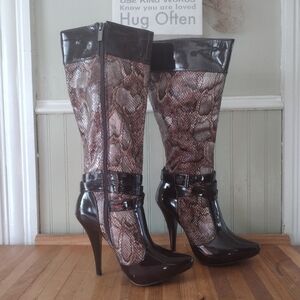 Anne Michelle Snakeskin Print Boots